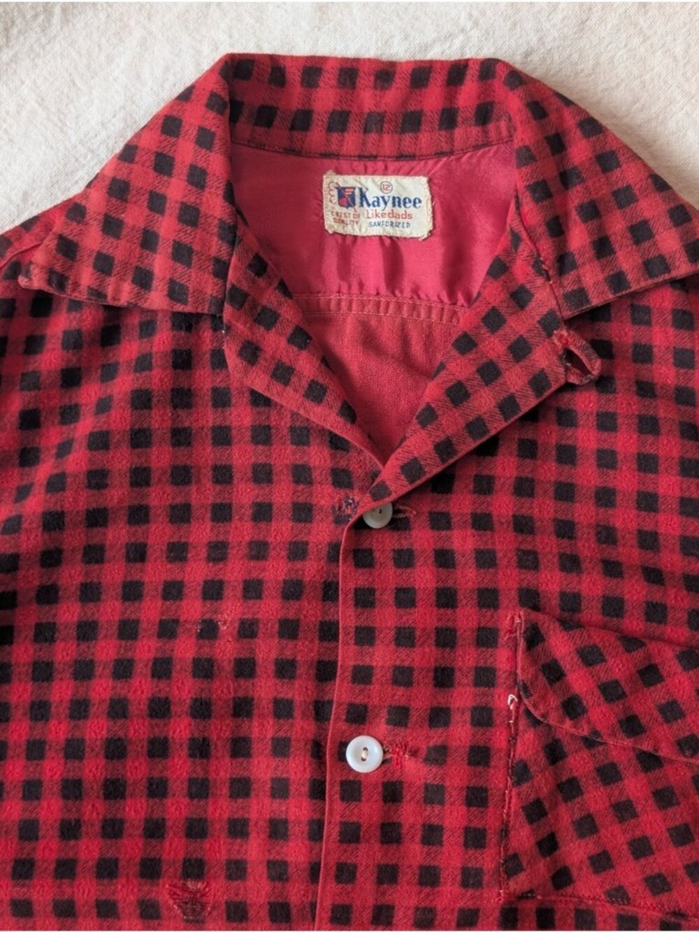 VTG 50s Cotton Sanforized Red Check Sleeveless Loop Collar Flannel Grunge XS/SM
